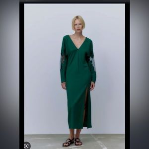 Zara Green embroidery sleeve dress